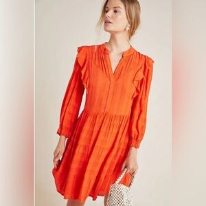 Anthropology AMADI Rossi Orange Ruffled Tunic Dress Small